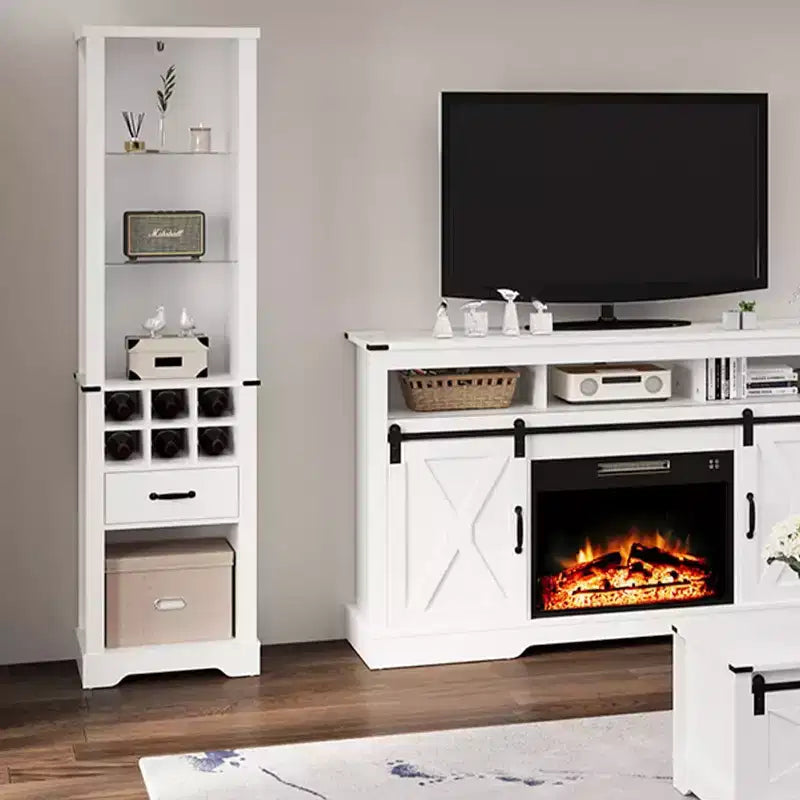 Armadio contenitore alto 75 pollici con luce a LED, credenza da dispensa in stile rustico con vetro temperato, ripiani regolabili, portabottiglie per vino