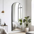 Grand Right-Angled Floor Mirror: 70.2x31.2, Carved Wood Design, Black, Full-Length, Bracket Included