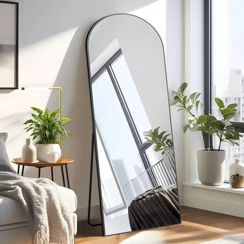 Grande specchio da terra ad angolo retto: 70.2x31.2, design in legno intagliato, nero, a figura intera, staffa inclusa