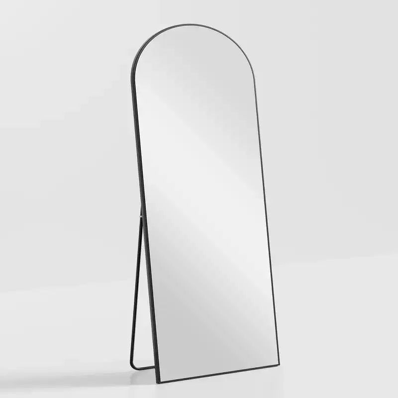 Grande specchio da terra ad angolo retto: 70.2x31.2, design in legno intagliato, nero, a figura intera, staffa inclusa