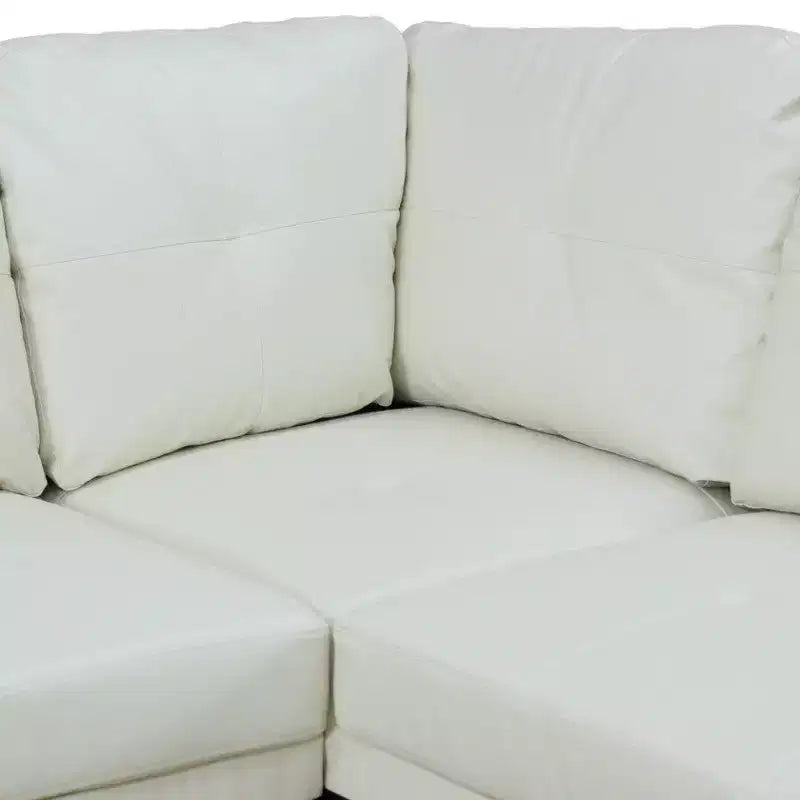 Divano componibile moderno in pelle PU con ampia forma a L, cuscini soffici, pouf contenitore, arredamento contemporaneo per soggiorno