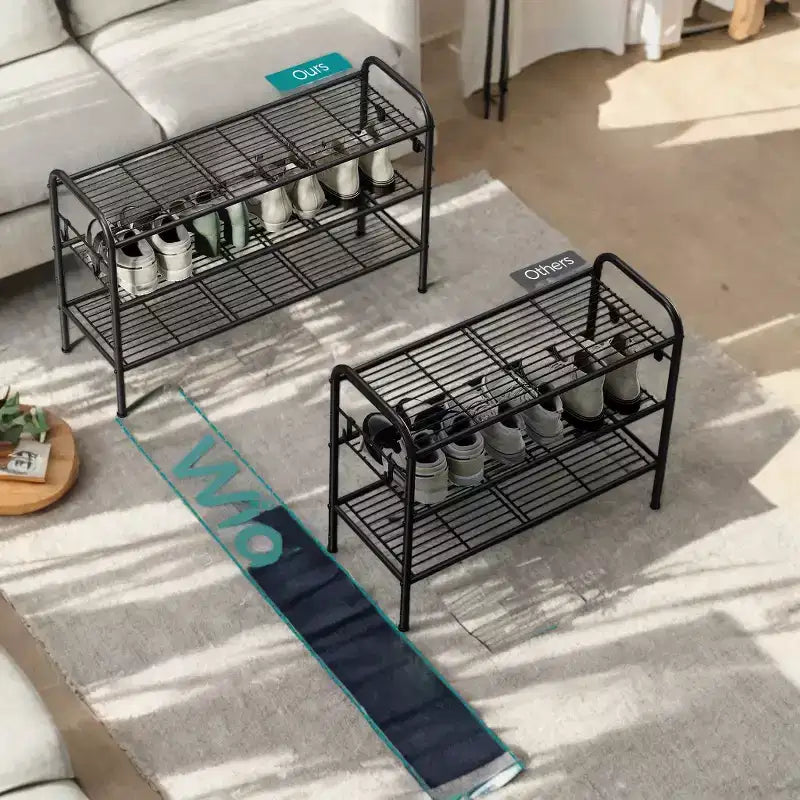 Scarpiera a 3 livelli Organizer per scarpe Scaffale per scarpe in metallo con 4 ganci laterali Scarpiera regolabile in altezza Armadio 11D x 33.5W x 20.8H