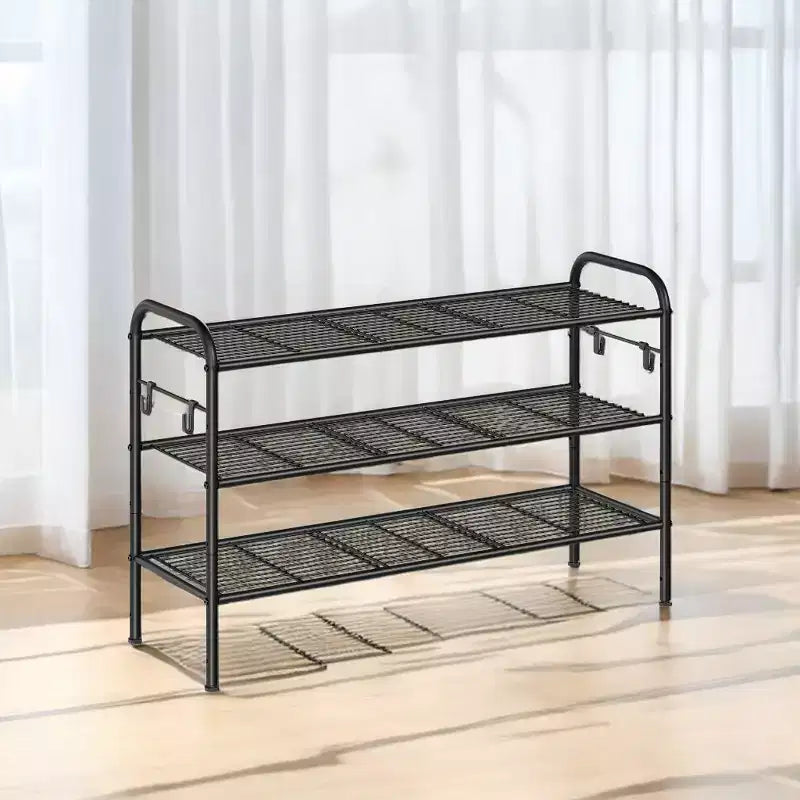 Scarpiera a 3 livelli Organizer per scarpe Scaffale per scarpe in metallo con 4 ganci laterali Scarpiera regolabile in altezza Armadio 11D x 33.5W x 20.8H