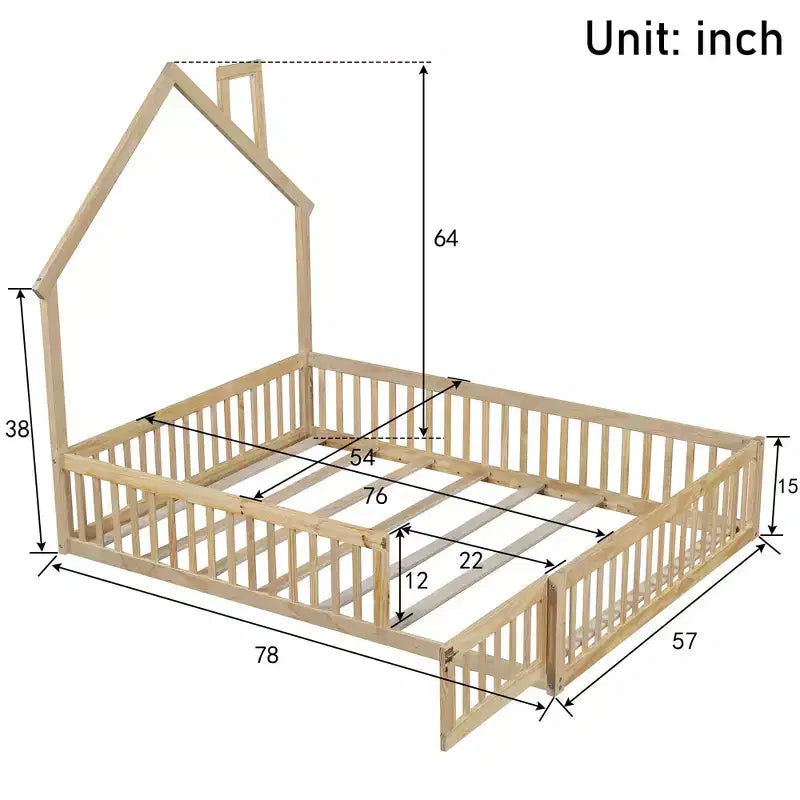 Letto a piattaforma in legno per casa a grandezza naturale con spondina di protezione