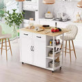 43W Wood Top Kitchen Island Table with 2 Door Cabinets 2 Storage Drawers, Spice Rack