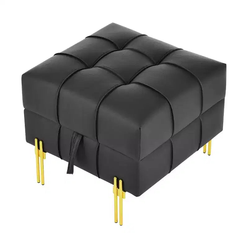 22 Pollici Pouf Contenitore in Pelle Antigraffio con Gambe in Acciaio Inox Dorato, Panchina da Ingresso Adatta agli Animali Domestici, Nero