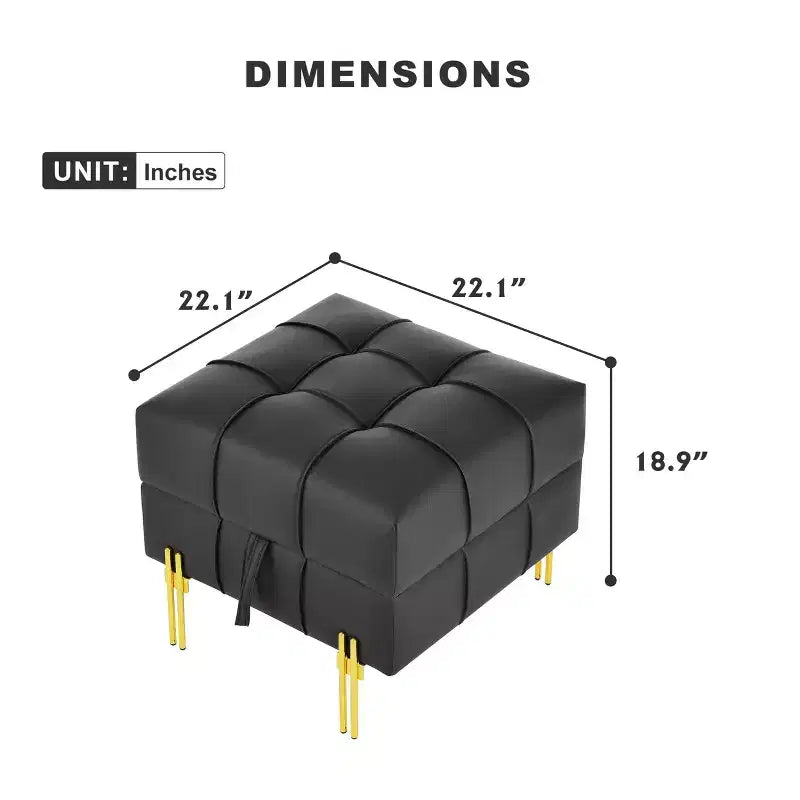 22 Pollici Pouf Contenitore in Pelle Antigraffio con Gambe in Acciaio Inox Dorato, Panchina da Ingresso Adatta agli Animali Domestici, Nero