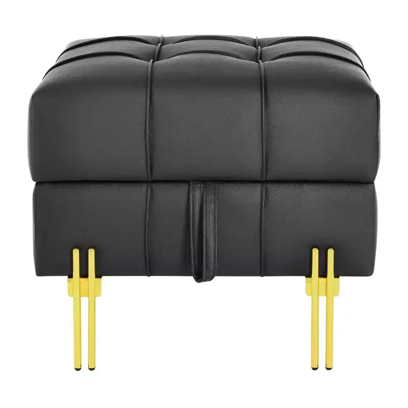 22 Pollici Pouf Contenitore in Pelle Antigraffio con Gambe in Acciaio Inox Dorato, Panchina da Ingresso Adatta agli Animali Domestici, Nero