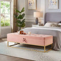 TUYOHW Metal Base with Storage Velvet Bench, Bed Bench for Living Room, Pink