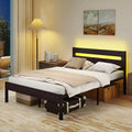 Costway Full Size Bed Frame with Built-in Charging Station Sturdy Mattress Foundation Rustic Brown + Black/Walnut + Black