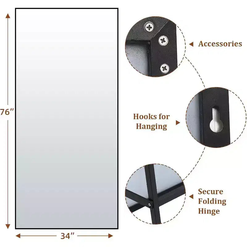 Specchio a figura intera 71x31 Specchio rettangolare extra large da terra o da parete Cornice sottile in alluminio Vetro HD antideflagrante Nero