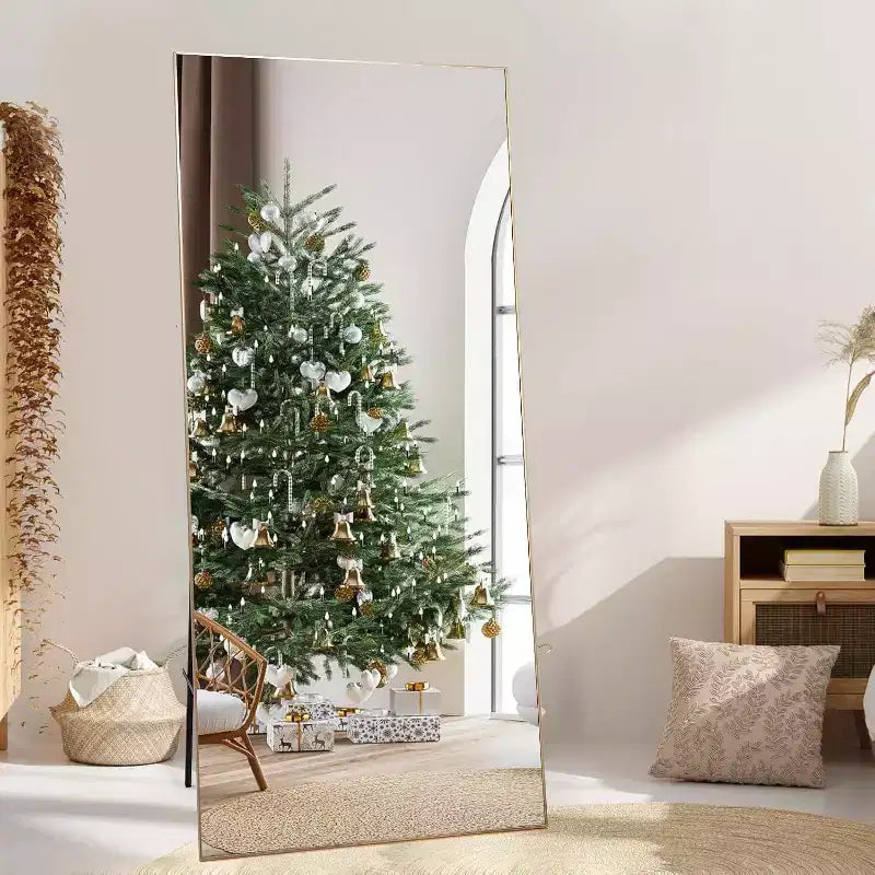 Specchio a figura intera 71x31 Specchio rettangolare extra large da terra o da parete Cornice sottile in alluminio Vetro HD antideflagrante Nero