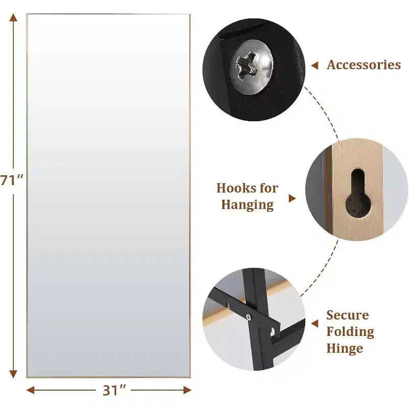 Specchio a figura intera 71x31 Specchio rettangolare extra large da terra o da parete Cornice sottile in alluminio Vetro HD antideflagrante Nero