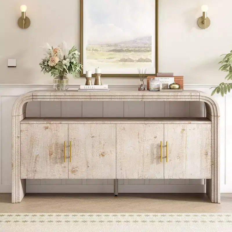 Madia moderna da 60 pollici, buffet in legno massello con 4 ante e ripiano aperto per sala da pranzo, soggiorno, ingresso