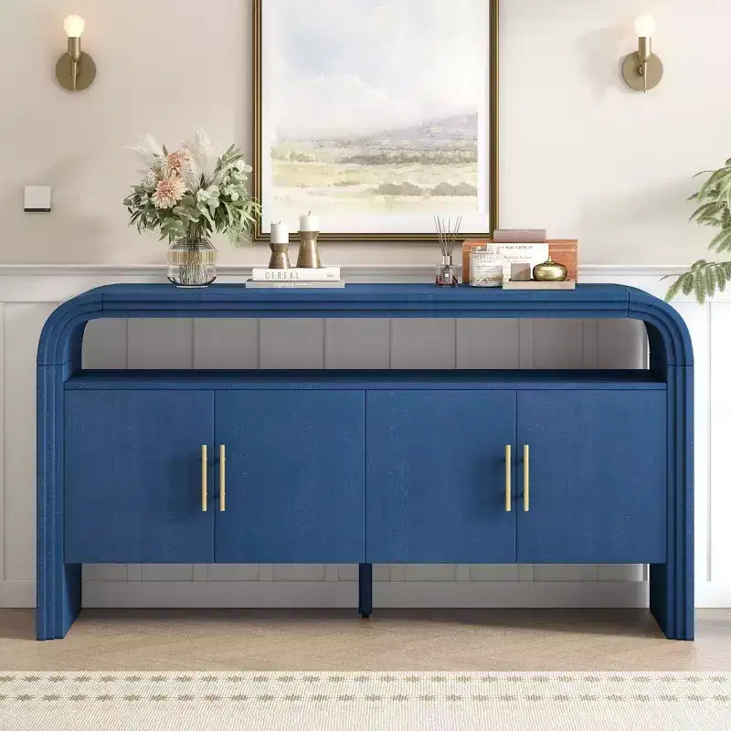 Madia moderna da 60 pollici, buffet in legno massello con 4 ante e ripiano aperto per sala da pranzo, soggiorno, ingresso
