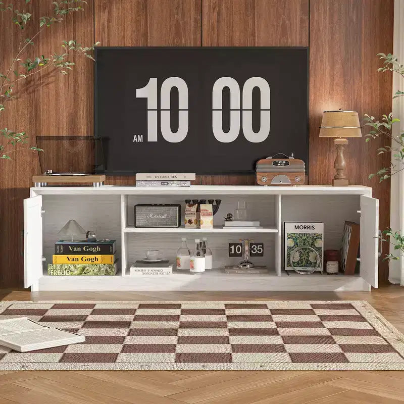 Mobile TV minimalista in legno chiaro con cassetti portaoggetti, credenza multimediale per l'organizzazione del soggiorno