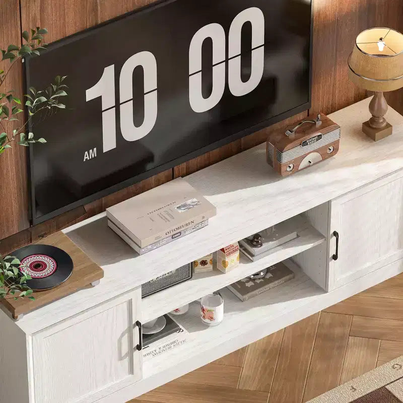 Mobile TV minimalista in legno chiaro con cassetti portaoggetti, credenza multimediale per l'organizzazione del soggiorno