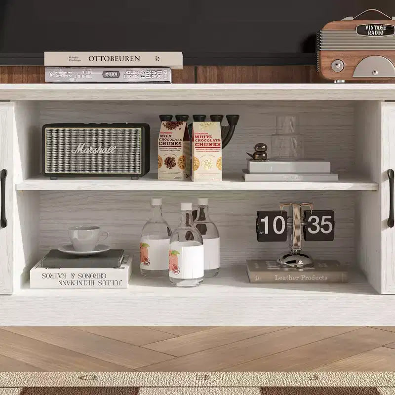 Mobile TV minimalista in legno chiaro con cassetti portaoggetti, credenza multimediale per l'organizzazione del soggiorno