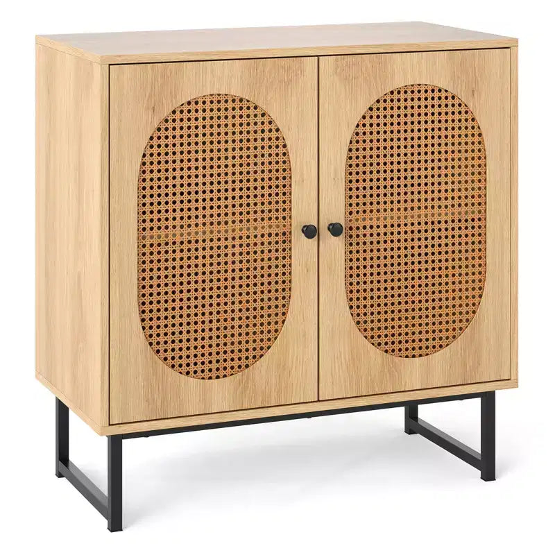 Costway Buffet Cabinet with 2 Doors Adjustable Shelf Metal Legs Accent Floor Cabinet Natural/White