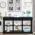 Tavolo da Ingresso Vernice Nera 3 Strati 3 Cassetti 6 Scomparti Laterali con Base Curva Pannello di Densità 147.3*36*82cm
