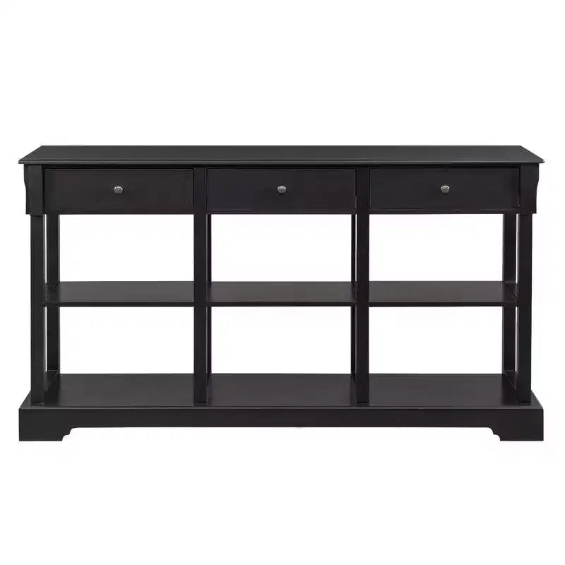 Tavolo da Ingresso Vernice Nera 3 Strati 3 Cassetti 6 Scomparti Laterali con Base Curva Pannello di Densità 147.3*36*82cm