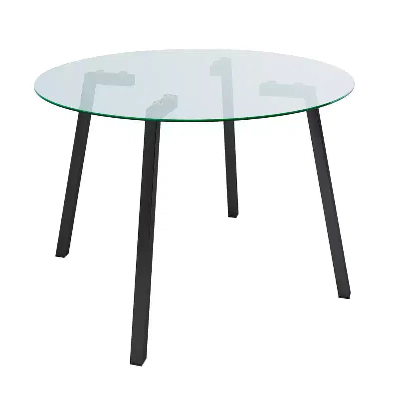 Tavolo da pranzo rotondo moderno di lusso con piano in vetro e gambe in metallo per sala da pranzo