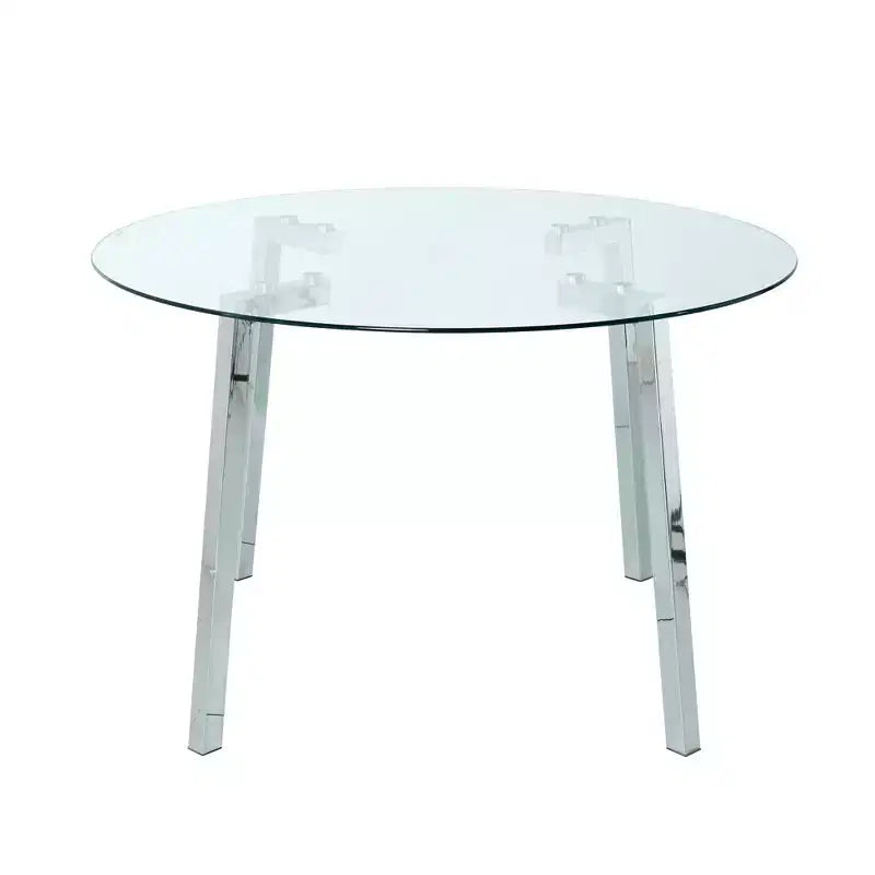 Tavolo da pranzo rotondo moderno di lusso con piano in vetro e gambe in metallo per sala da pranzo