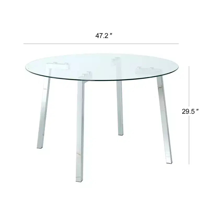 Tavolo da pranzo rotondo moderno di lusso con piano in vetro e gambe in metallo per sala da pranzo