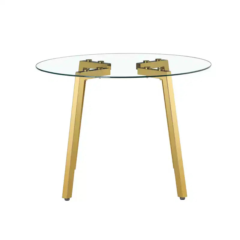Tavolo da pranzo rotondo moderno di lusso con piano in vetro e gambe in metallo per sala da pranzo