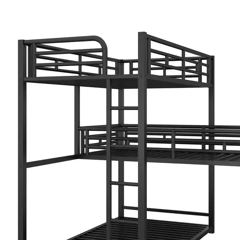 Letto a castello in metallo per 3 bambini, a L, a una piazza e mezza, a tre letti a castello per bambini, ragazzi, adulti, nero