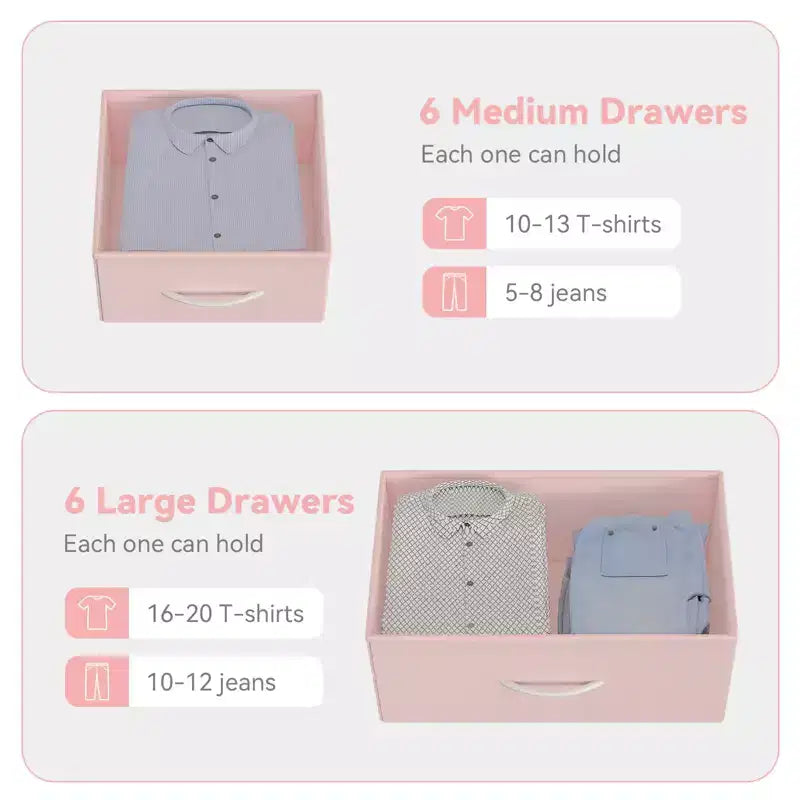 Comò a 12 cassetti con tasca laterale, struttura in acciaio, piano in legno per camera da letto, cameretta bambini, armadio, ingresso