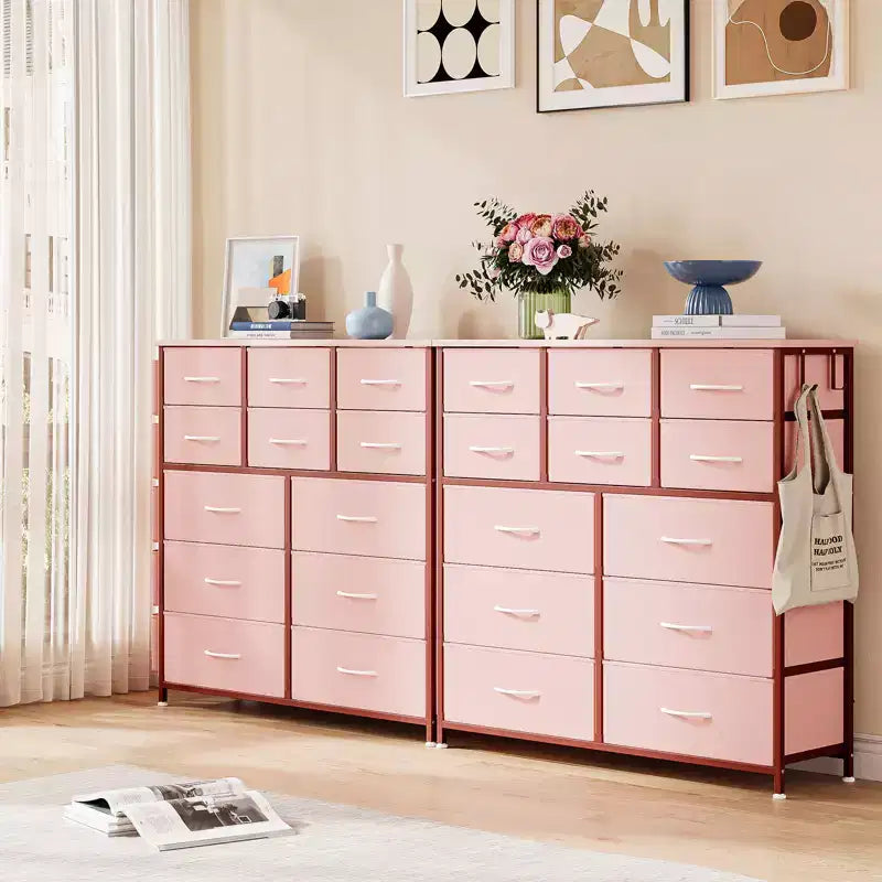 Comò a 12 cassetti con tasca laterale, struttura in acciaio, piano in legno per camera da letto, cameretta bambini, armadio, ingresso