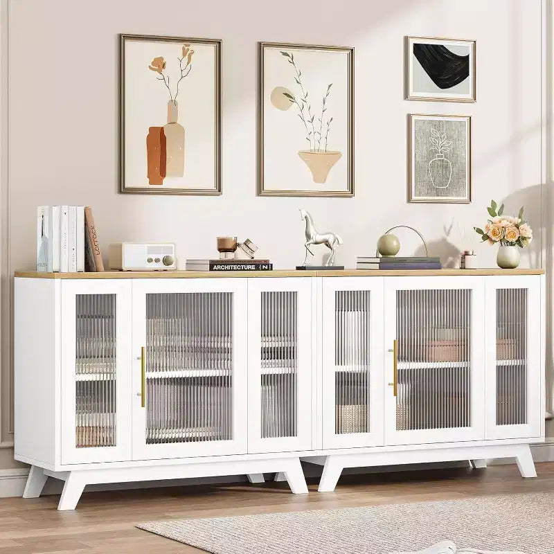 36 Mobiletto credenza da buffet con anta in vetro scanalato, ripiano regolabile, credenza moderna per caffè, per cucina, sala da pranzo