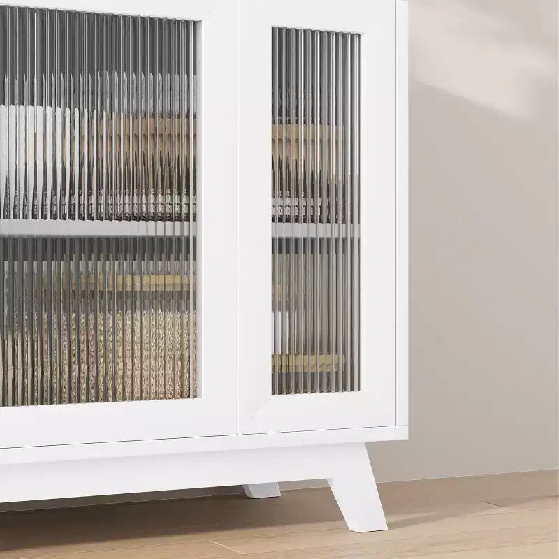 36 Mobiletto credenza da buffet con anta in vetro scanalato, ripiano regolabile, credenza moderna per caffè, per cucina, sala da pranzo