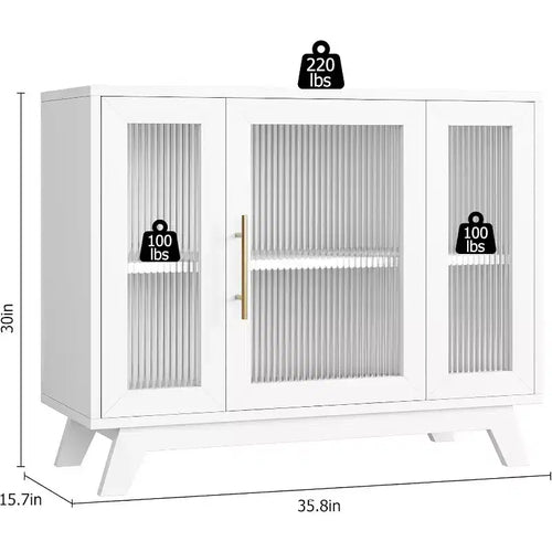 36 Mobiletto credenza da buffet con anta in vetro scanalato, ripiano regolabile, credenza moderna per caffè, per cucina, sala da pranzo