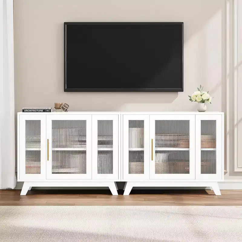 36 Mobiletto credenza da buffet con anta in vetro scanalato, ripiano regolabile, credenza moderna per caffè, per cucina, sala da pranzo