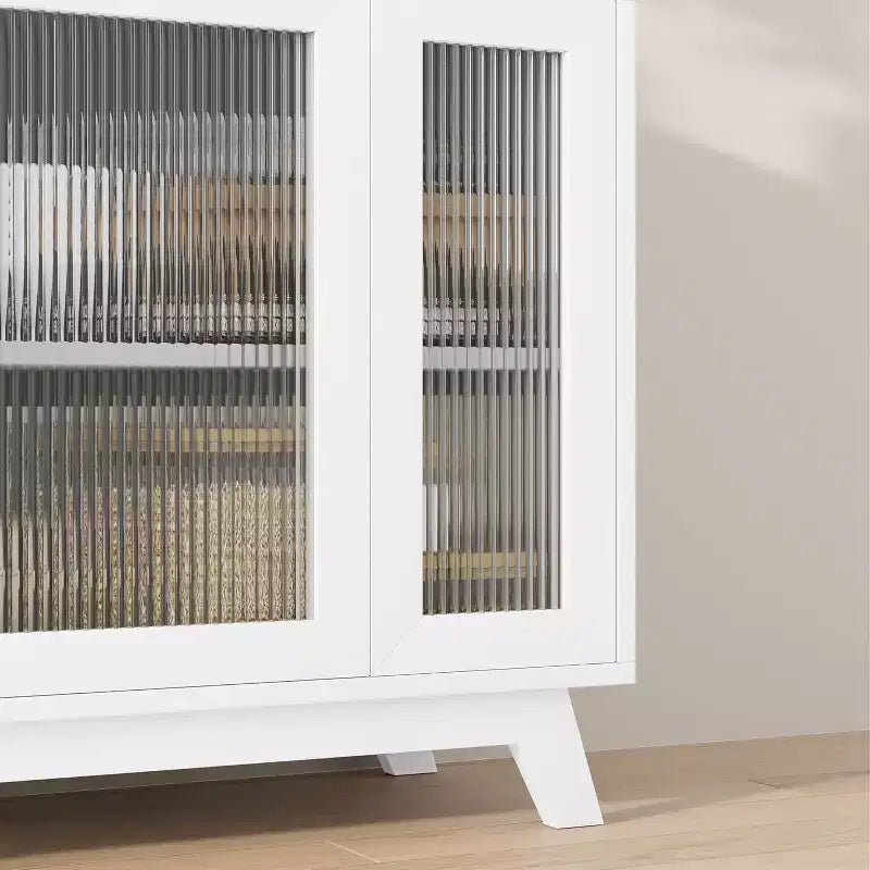 36 Mobiletto credenza da buffet con anta in vetro scanalato, ripiano regolabile, credenza moderna per caffè, per cucina, sala da pranzo