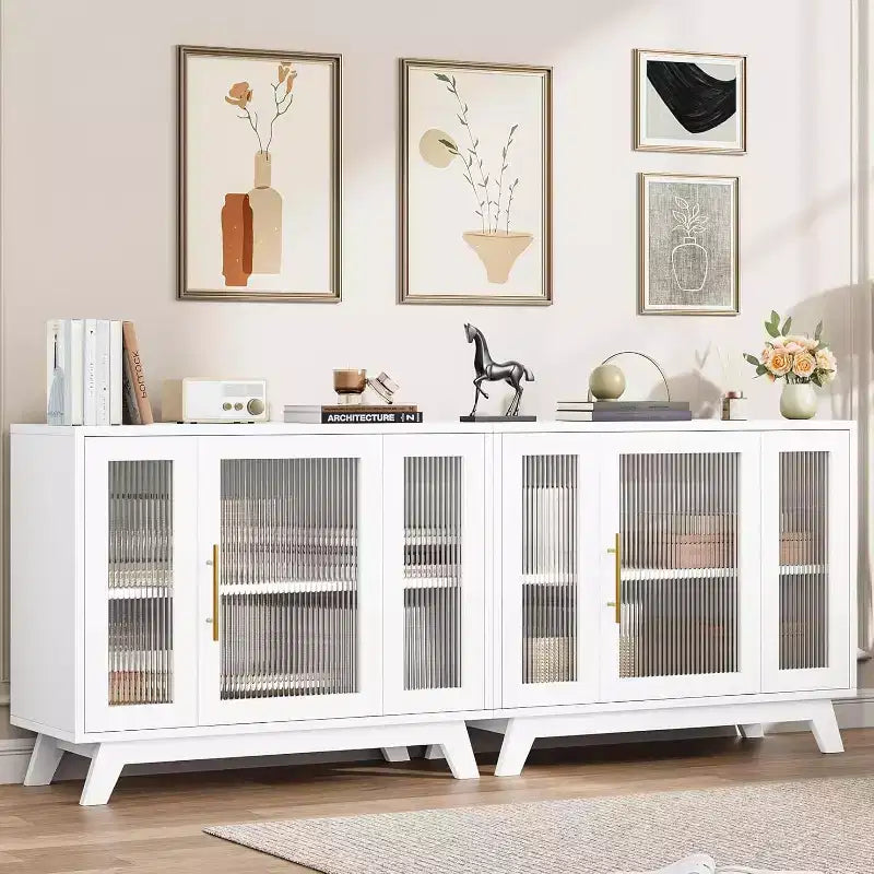 36 Mobiletto credenza da buffet con anta in vetro scanalato, ripiano regolabile, credenza moderna per caffè, per cucina, sala da pranzo