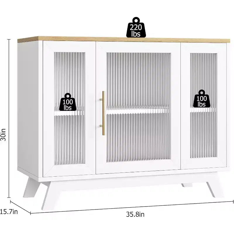 36 Mobiletto credenza da buffet con anta in vetro scanalato, ripiano regolabile, credenza moderna per caffè, per cucina, sala da pranzo