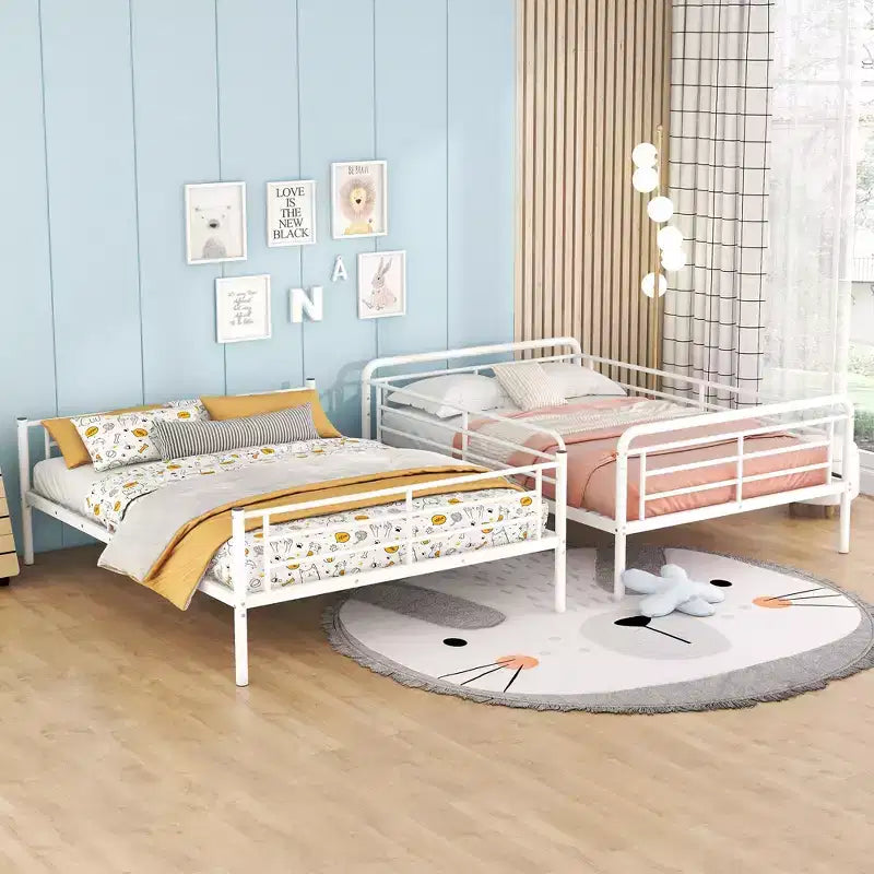 Letto a Castello in Metallo Full XL su Queen convertibile in 2 Letti Singoli Telaio in Ferro Robusto per Bambini e Ragazzi