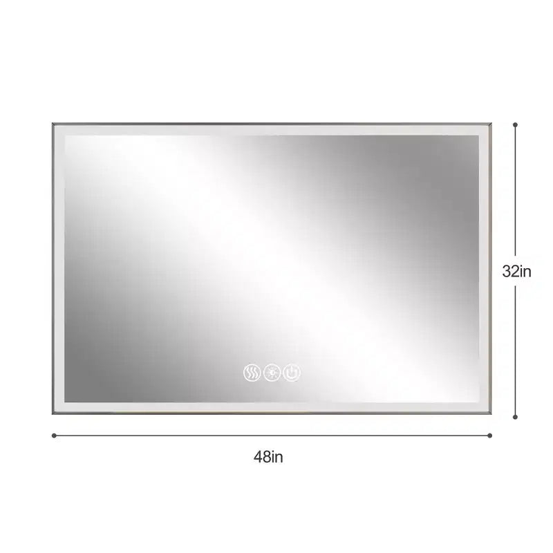 Specchio da Parete per Bagno con Cornice in Alluminio e Controllo Touch Dimmerabile Antiappannamento 48x32 Argento