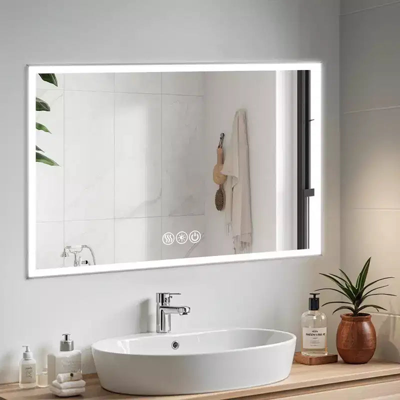 Specchio da Parete per Bagno con Cornice in Alluminio e Controllo Touch Dimmerabile Antiappannamento 48x32 Argento