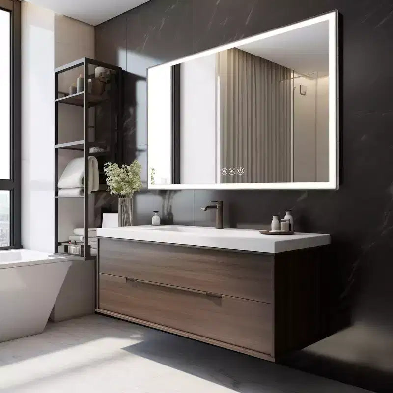 Specchio da Parete per Bagno con Cornice in Alluminio e Controllo Touch Dimmerabile Antiappannamento 48x32 Argento