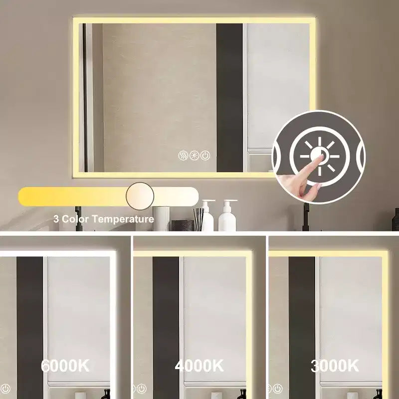 Specchio da Parete per Bagno con Cornice in Alluminio e Controllo Touch Dimmerabile Antiappannamento 48x32 Argento