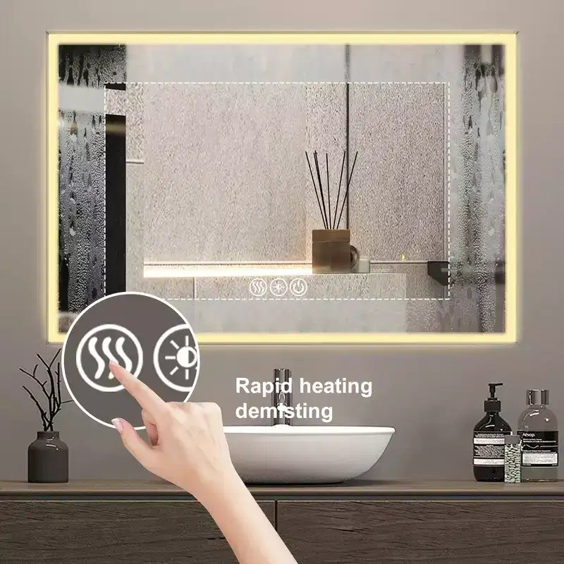 Specchio da Parete per Bagno con Cornice in Alluminio e Controllo Touch Dimmerabile Antiappannamento 48x32 Argento