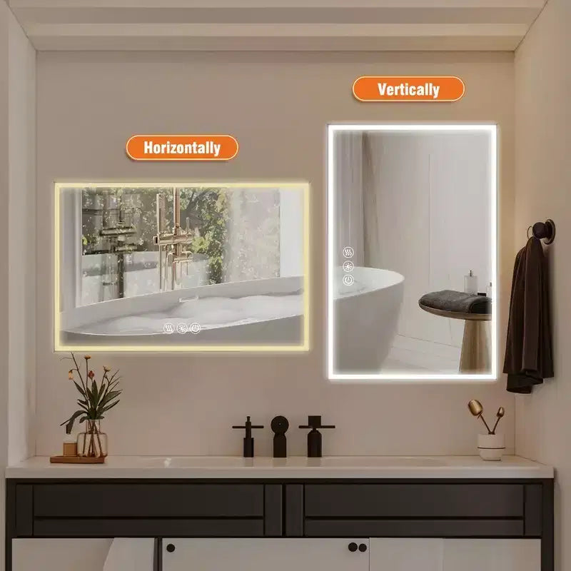 Specchio da Parete per Bagno con Cornice in Alluminio e Controllo Touch Dimmerabile Antiappannamento 48x32 Argento