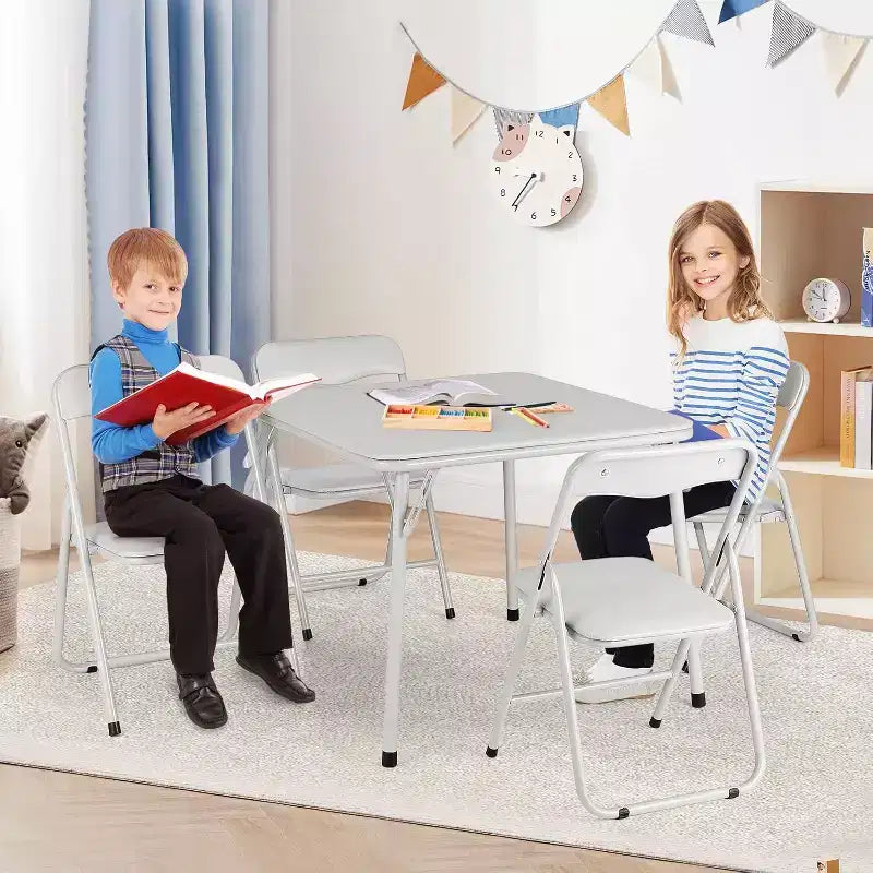 COZONY Folding Card Table and Chair Set, Upholstered Foldable Activity Table with 2 Chairs, Portable Metal Frame