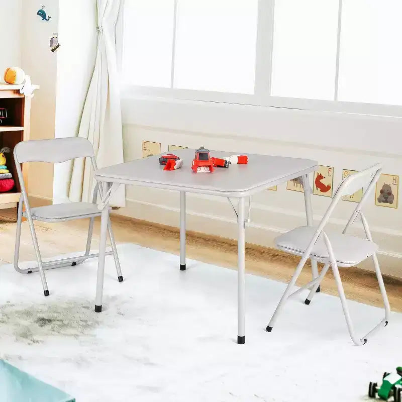 Set Tavolo e Sedie Pieghevoli, Tavolo Attività Pieghevole Imbottito con 2 Sedie, Struttura in Metallo Portatile