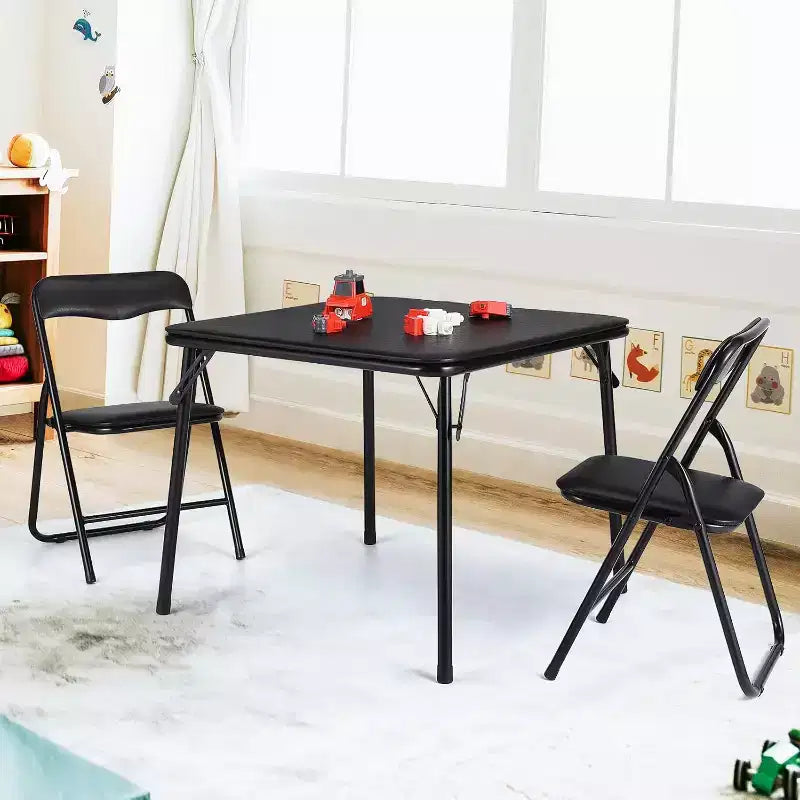 Set Tavolo e Sedie Pieghevoli, Tavolo Attività Pieghevole Imbottito con 2 Sedie, Struttura in Metallo Portatile