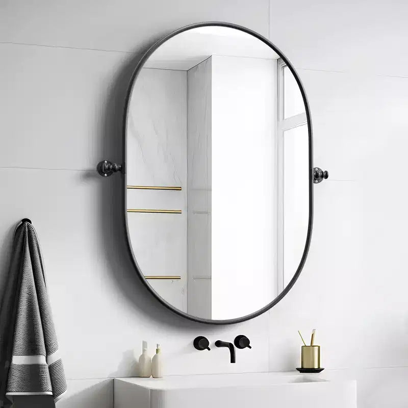 Specchio da Appendere Telaio in Ferro a Forma di Binario Nero 78,7x61x5 cm Bifacciale